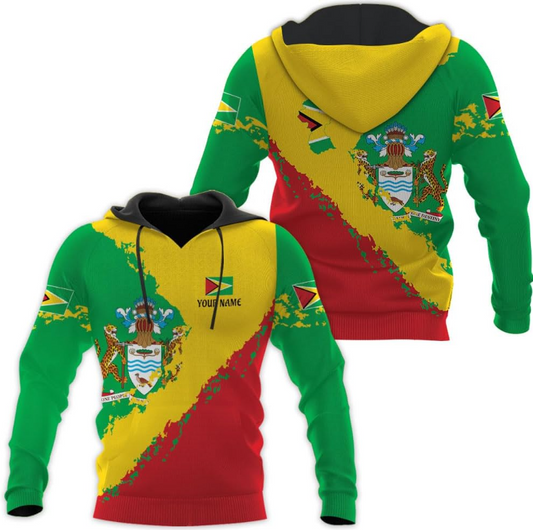 Personalized Guyana Hoodie 3D Guyanese Coat of Arms Flag Guyana 3D Sweatshirt Guyana Guyanese Pride Gift Zip Hoodie