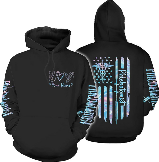 Personalized Name Phlebotomist Hoodie Gifts USA Phlebotomy Graduation Sweatshirt Hospital Zip Hoodie Nursing Emergency Shirt