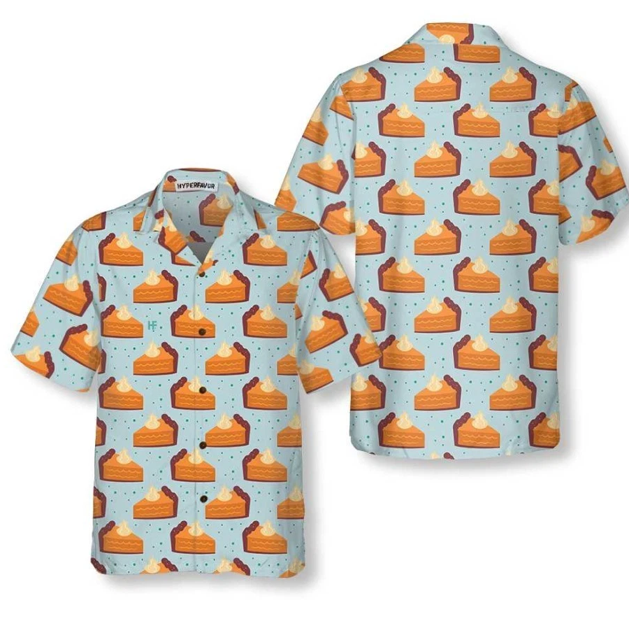 Thanksgiving Pumpkin Pie On Light Blue Hawaiian Shirt, Funny Thanksgiving Shirt
