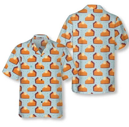 Thanksgiving Pumpkin Pie On Light Blue Hawaiian Shirt, Funny Thanksgiving Shirt