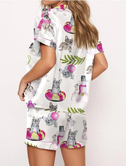 Christmas Skiing French Bulldog Satin Pajama Set