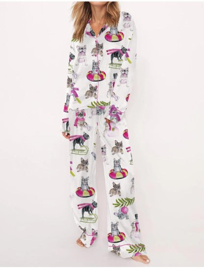 Christmas Skiing French Bulldog Satin Pajama Set
