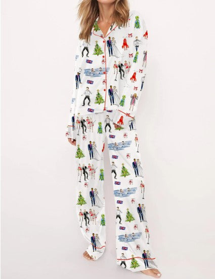 Love Actually Christmas Silky Satin Pajama Set For Women
