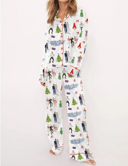 Love Actually Christmas Silky Satin Pajama Set For Women