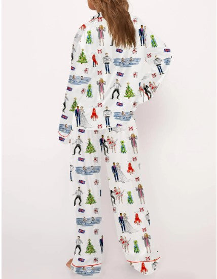 Love Actually Christmas Silky Satin Pajama Set For Women