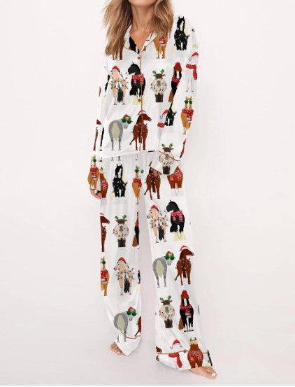 Funny Horse Christmas Satin Pajama Set