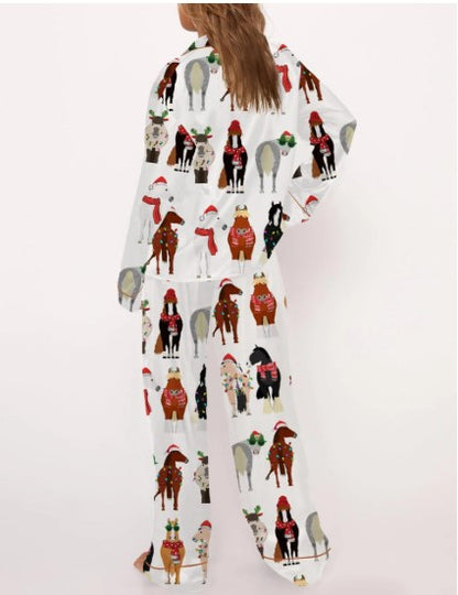 Funny Horse Christmas Satin Pajama Set