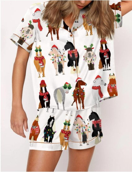 Funny Horse Christmas Satin Pajama Set