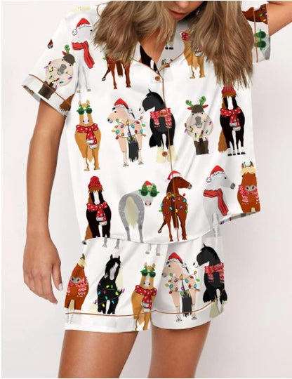 Funny Horse Christmas Satin Pajama Set