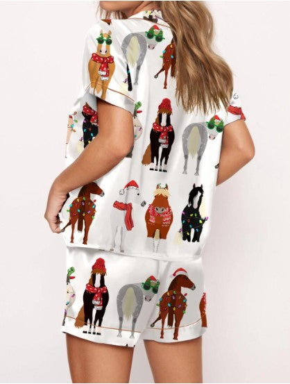 Funny Horse Christmas Satin Pajama Set
