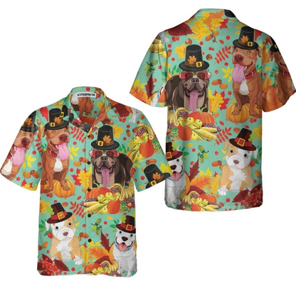 Pitbulls Dog Happy Thanksgiving Hawaiian Shirt, Funny Thanksgiving Shirt