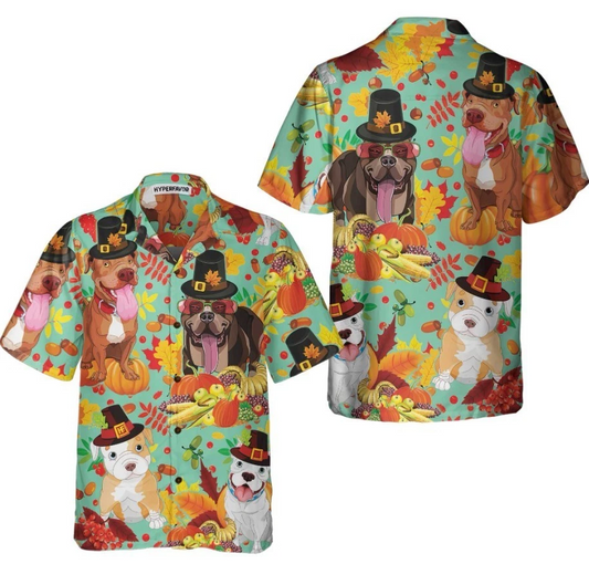 Pitbulls Dog Happy Thanksgiving Hawaiian Shirt, Funny Thanksgiving Shirt