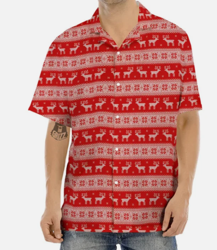 Deer Knitted Christmas Print Pattern Men's Hawaiian Shirt