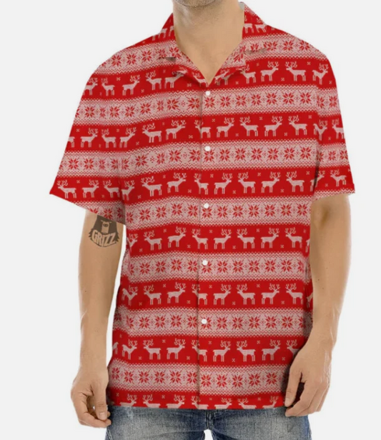 Deer Knitted Christmas Print Pattern Men's Hawaiian Shirt