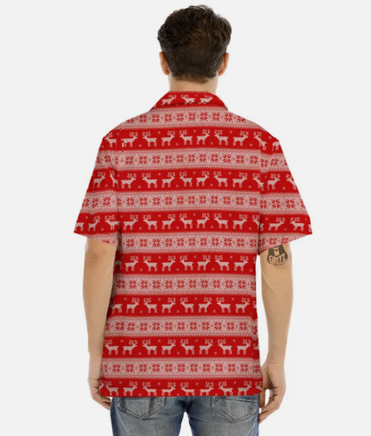 Deer Knitted Christmas Print Pattern Men's Hawaiian Shirt