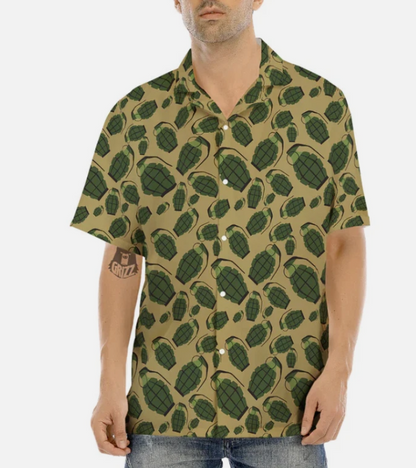 Brown Grenade Print Pattern Men's Hawaiian Shirt
