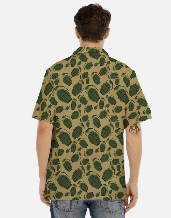 Brown Grenade Print Pattern Men's Hawaiian Shirt