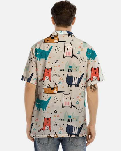 Cute Cartoon Doodle Cat Print Men’s Hawaiian Shirt