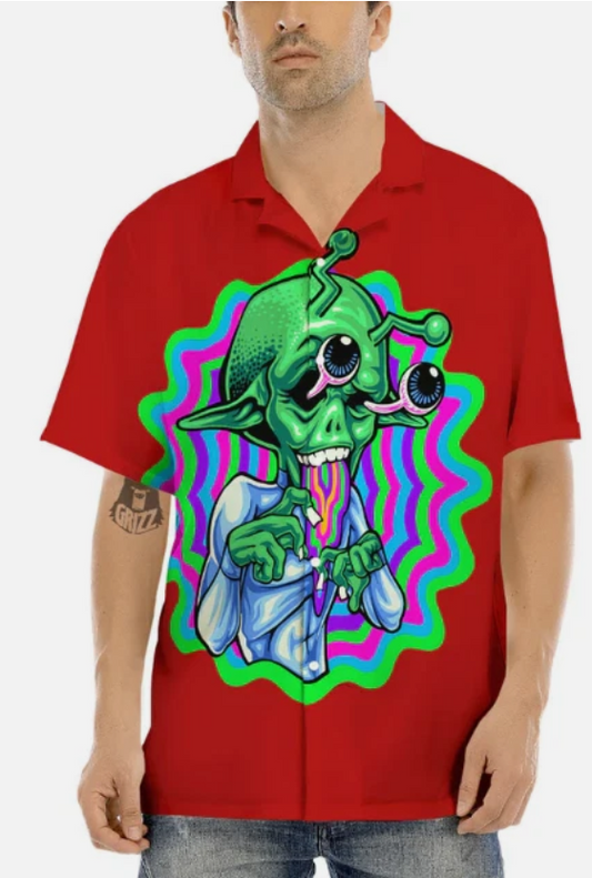 Trippy Alien Crazy Print Men's Hawaiian Shirt