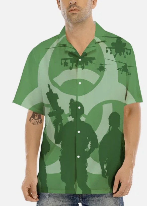 Soldiers And Biohazard Print Men's Hawaiian Shirt