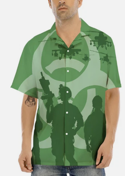 Soldiers And Biohazard Print Men's Hawaiian Shirt