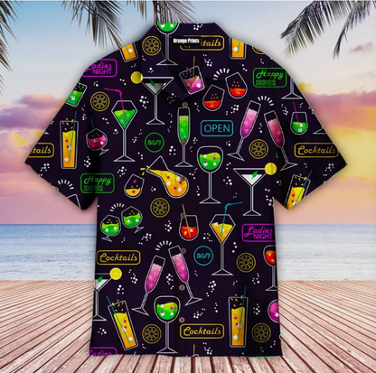 Vibrant Neon Cocktails Party Hawaiian Shirt