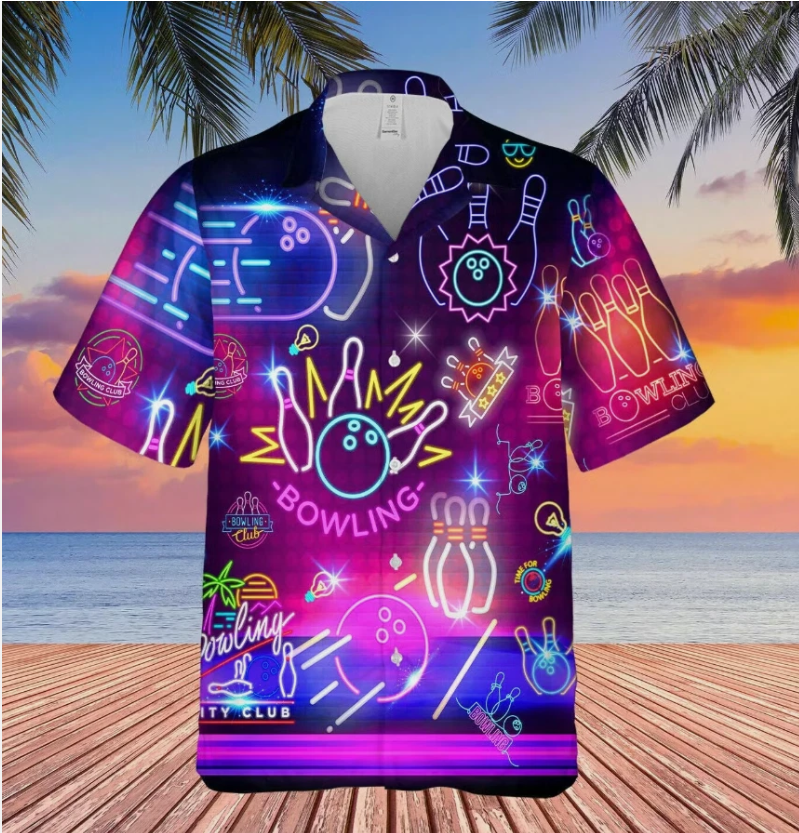 3D Neon Bowling Club Unisex Trendy Hawaiian Shirt For Men