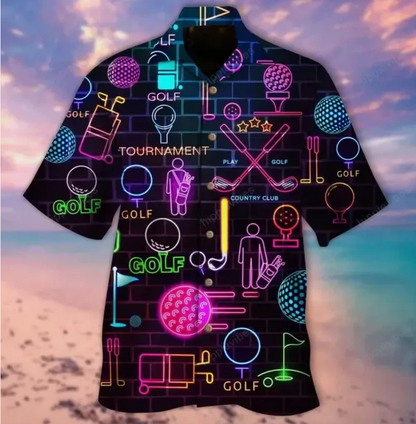 Golf Equipment Neon In Black Hawaiian Shirt