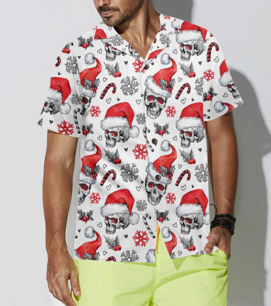 Christmas Skulls With Candy Canes White Version Christmas Hawaiian Shirt