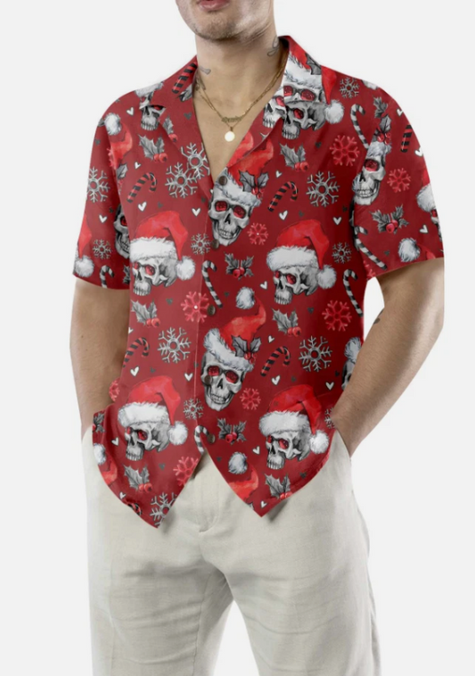 Christmas Skulls With Candy Canes Red Version Christmas Hawaiian Shirt