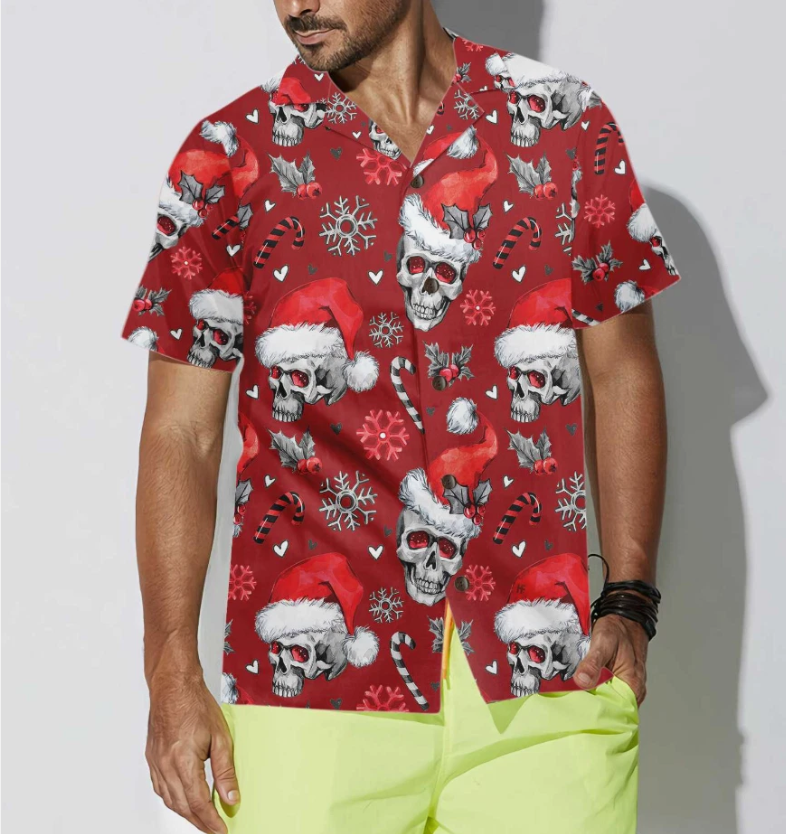 Christmas Skulls With Candy Canes Red Version Christmas Hawaiian Shirt