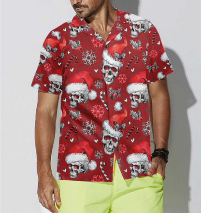 Christmas Skulls With Candy Canes Red Version Christmas Hawaiian Shirt