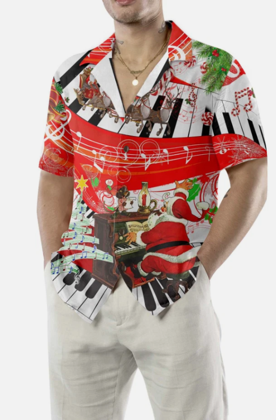 Piano Playing By Santa Claus Hawaiian Shirt, Funny Santa Claus Shirt