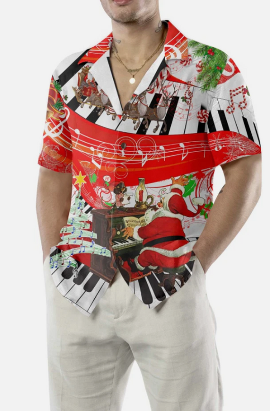 Piano Playing By Santa Claus Hawaiian Shirt, Funny Santa Claus Shirt