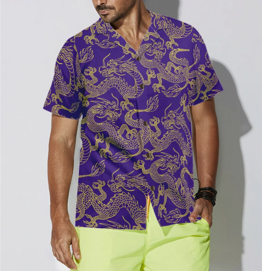 Purple And Gold Edition Oriental Dragon Hawaiian Shirt
