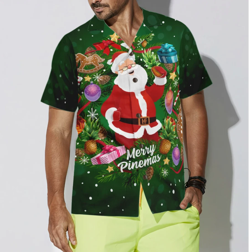 Pineapple Santa Wreath Hawaiian Shirt