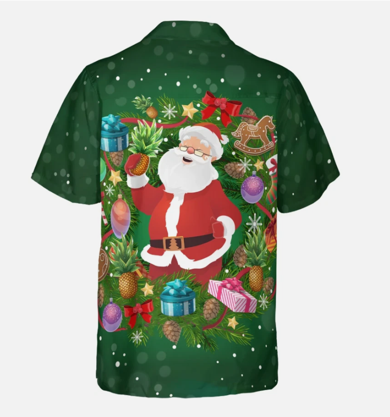 Pineapple Santa Wreath Hawaiian Shirt