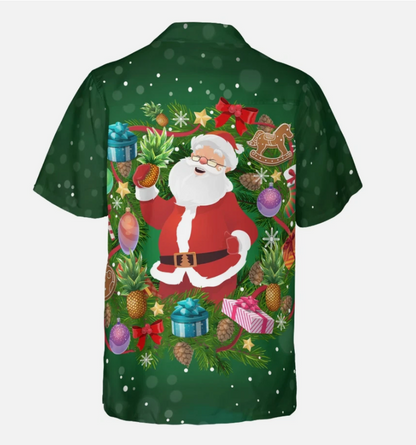 Pineapple Santa Wreath Hawaiian Shirt