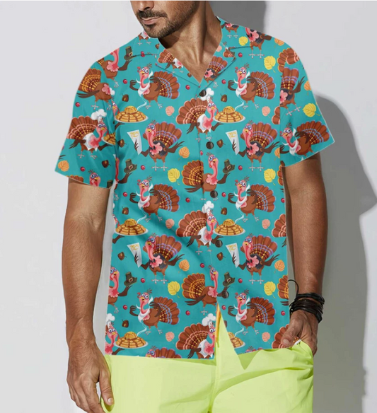 Happy Thanksgiving Turkeys Chef Thanksgiving Hawaiian Shirt