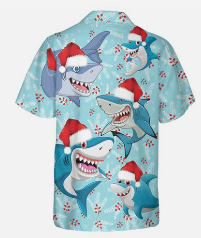 Merry Christmas Shark Santa Hat Christmas Hawaiian Shirt