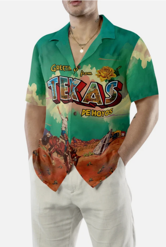 Greetings From Texas Custom Hawaiian Shirt, Cowboy Rodeo Texas Western Shirt