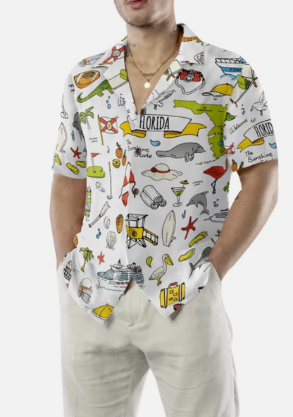Florida In Hand Drawn Doodle Style USA Hawaiian Shirt