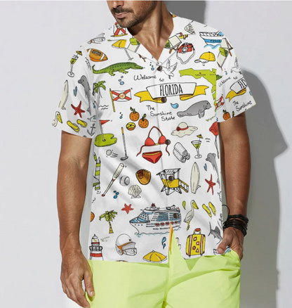 Florida In Hand Drawn Doodle Style USA Hawaiian Shirt