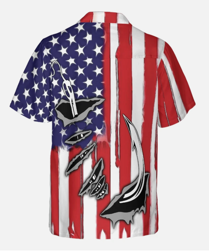 Fish Hook American Flag Hawaiian Shirt