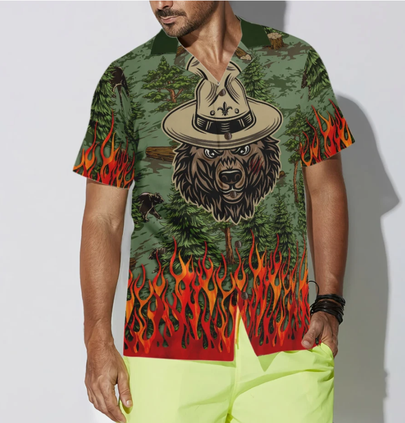 Camping Sheriff Bear Drink Beer Hawaiian Shirt