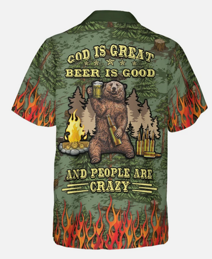 Camping Sheriff Bear Drink Beer Hawaiian Shirt