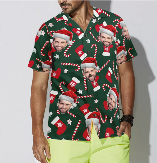 Funny Custom Face Christmas Pattern Seamless 02 Custom Hawaiian Shirt