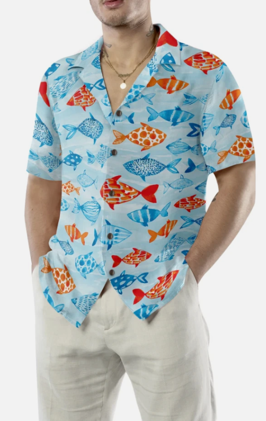 Fish Water Color Pattern v4 Hawaiian Shirt