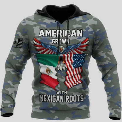 Customized Aztec Hoodie Mexico American Flag Pattern, Mexican American Hoodie 3