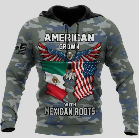 Customized Aztec Hoodie Mexico American Flag Pattern, Mexican American Hoodie 3